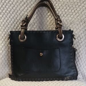 Simply Noelle Elegant Black Satchel with Brown Trim